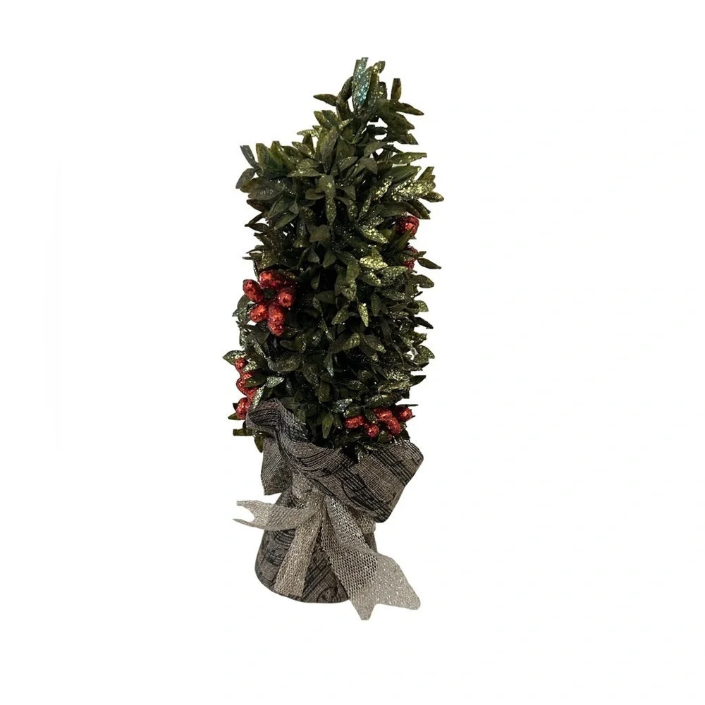 Mini Christmas Tree Red Berries Glitter